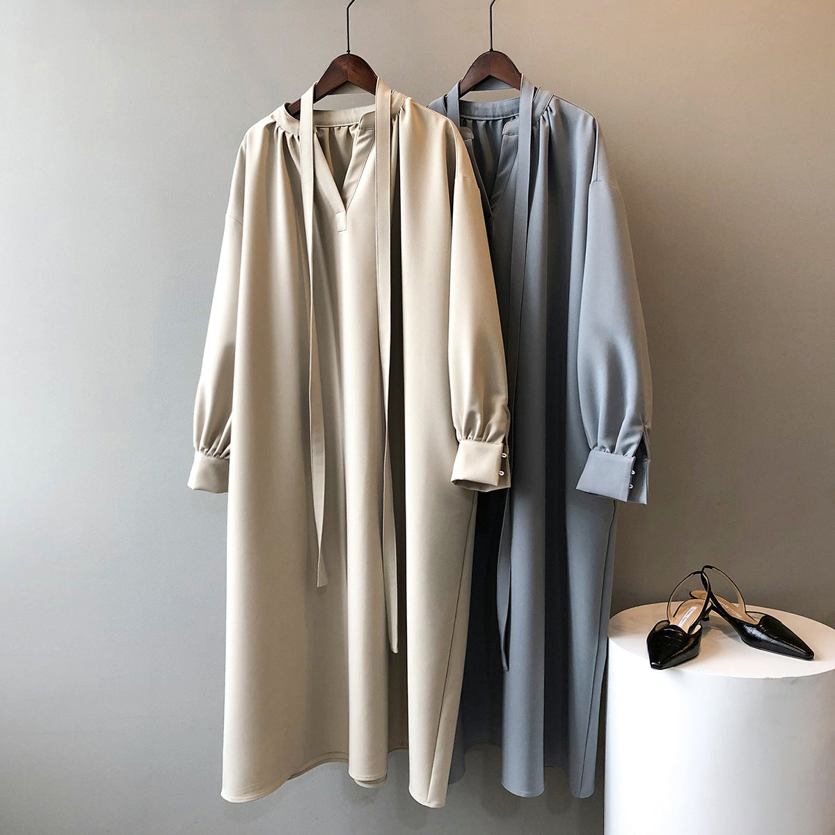 Women V neck Dress for Women Autumn Korean Loose Elegant Elegant Tied Maxi Dress