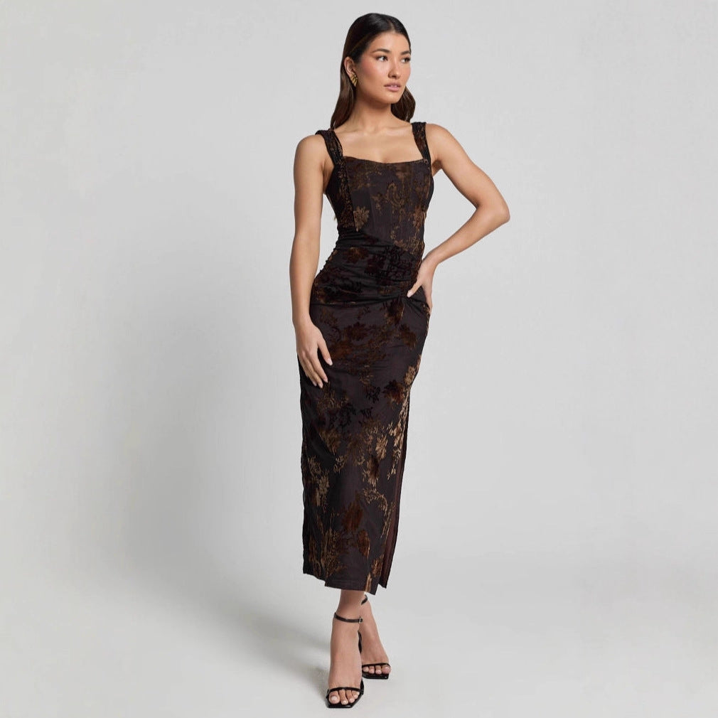 Robe d'été pour femme, coupe ajustée, fendue, vêtements pour femme