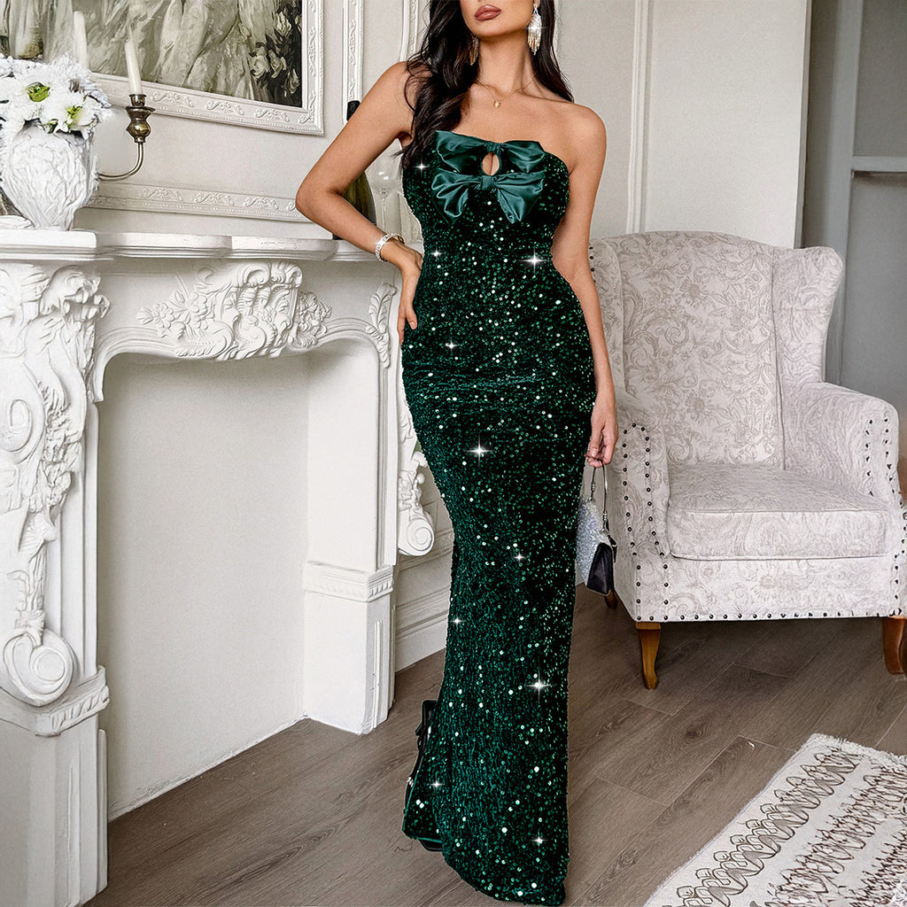 Women Elegant Evening Dress Tube Top Sexy Maxi Dress