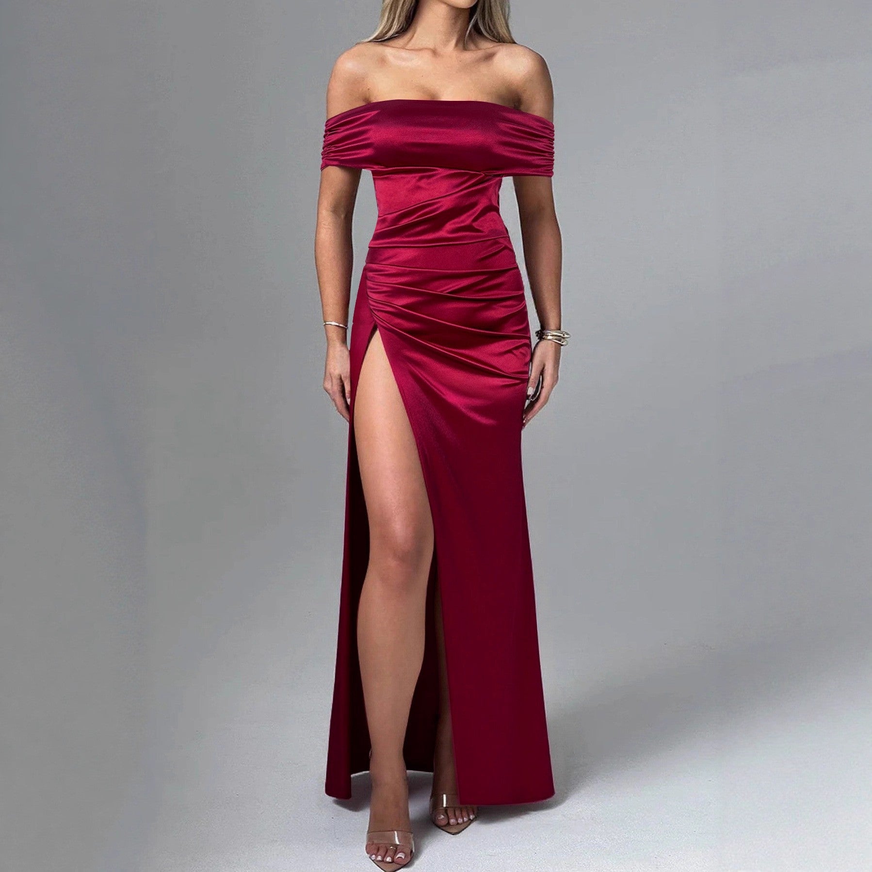Robe femme sexy à décolleté plongeant, amincissante et élégante, plissée, de haute qualité
