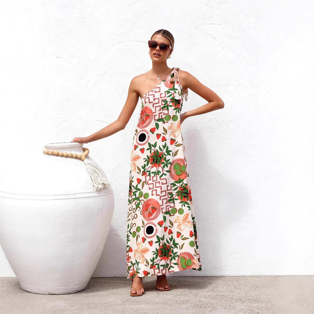 Robe d'été imprimée à épaules lacées, élégante robe femme