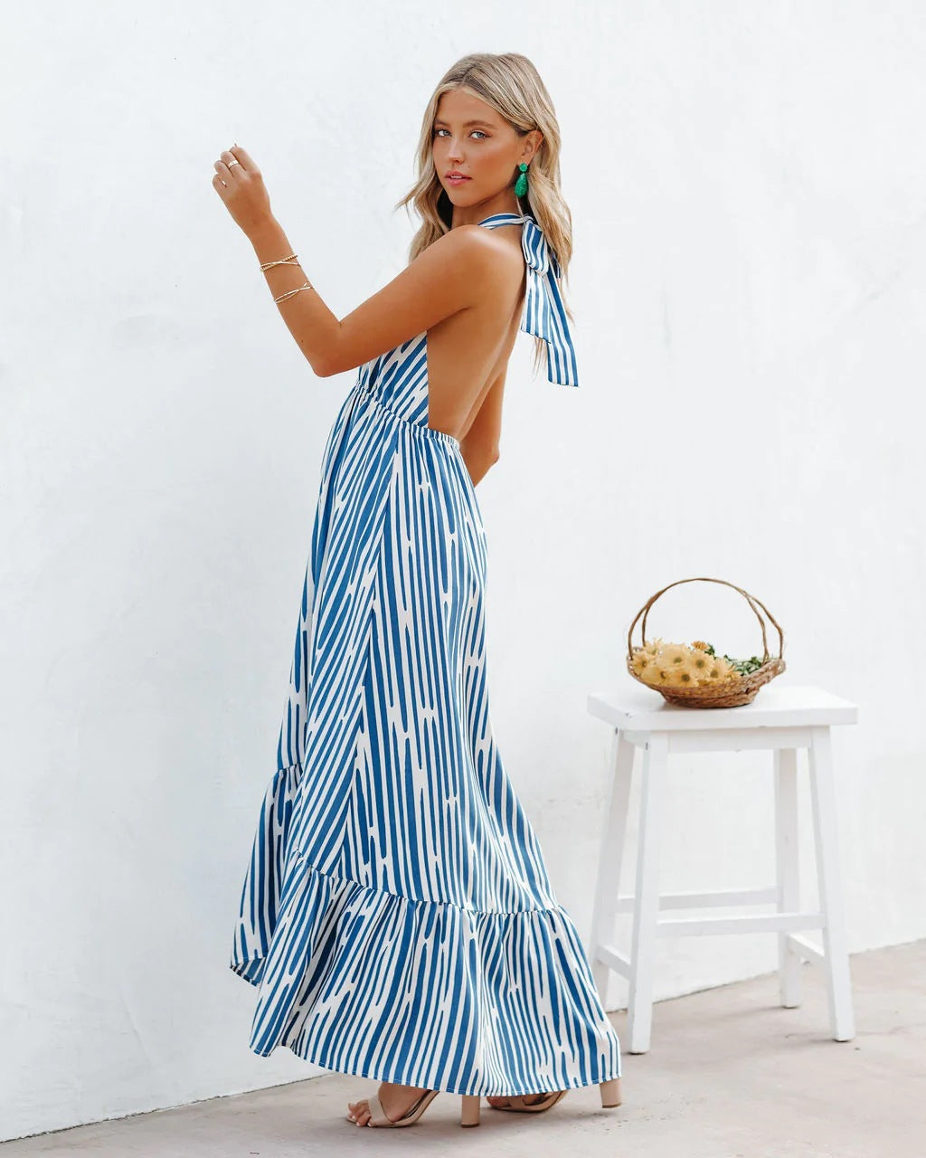 Pleated Backless Halter Elegant Dress Dress Women Clothing