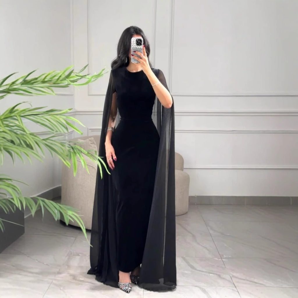 Vestido de terciopelo con mangas abullonadas de Oriente Medio para mujer, otoño e invierno