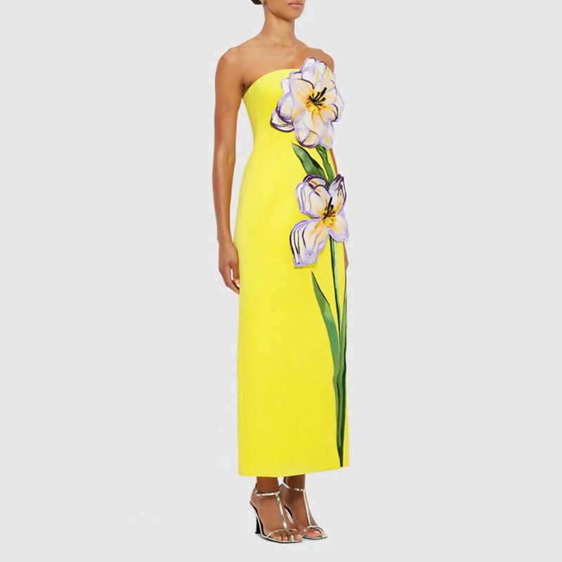 Robe longue Socialite Design, bustier brodé de fleurs, sans manches, coupe amincissante, femme