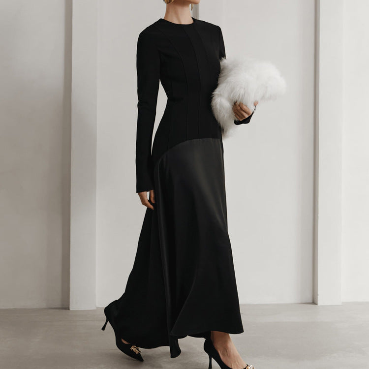 Design round Neck Long Sleeve Autumn Dress Women Clothing Elegant Black Dress