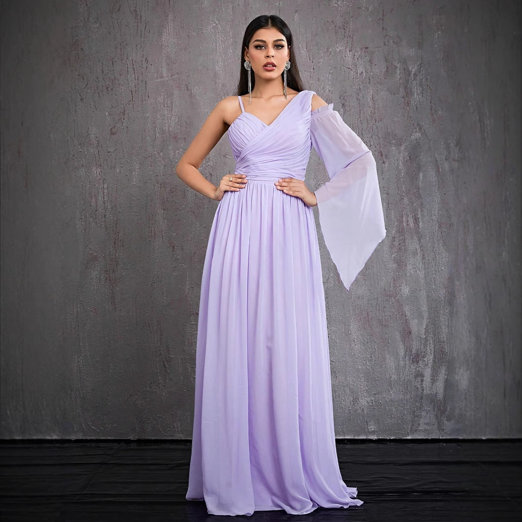 Elegant Slim Fit Evening Dress One Sleeve Sling Catwalk Dress Stage Host Hostess Adult Ceremony Evening Dress