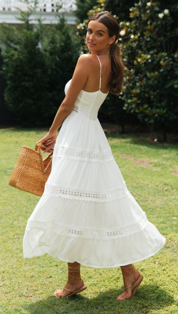 Vestido de verano para mujer, estilo bohemio, con tirantes y costuras de encaje, vestido amplio con vuelo