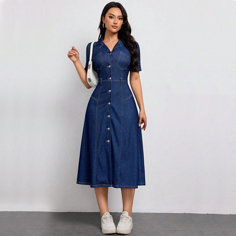 Women Clothing Denim Waist Tight Spring Summer Thin High Class Elegant Youthful Looking Dress