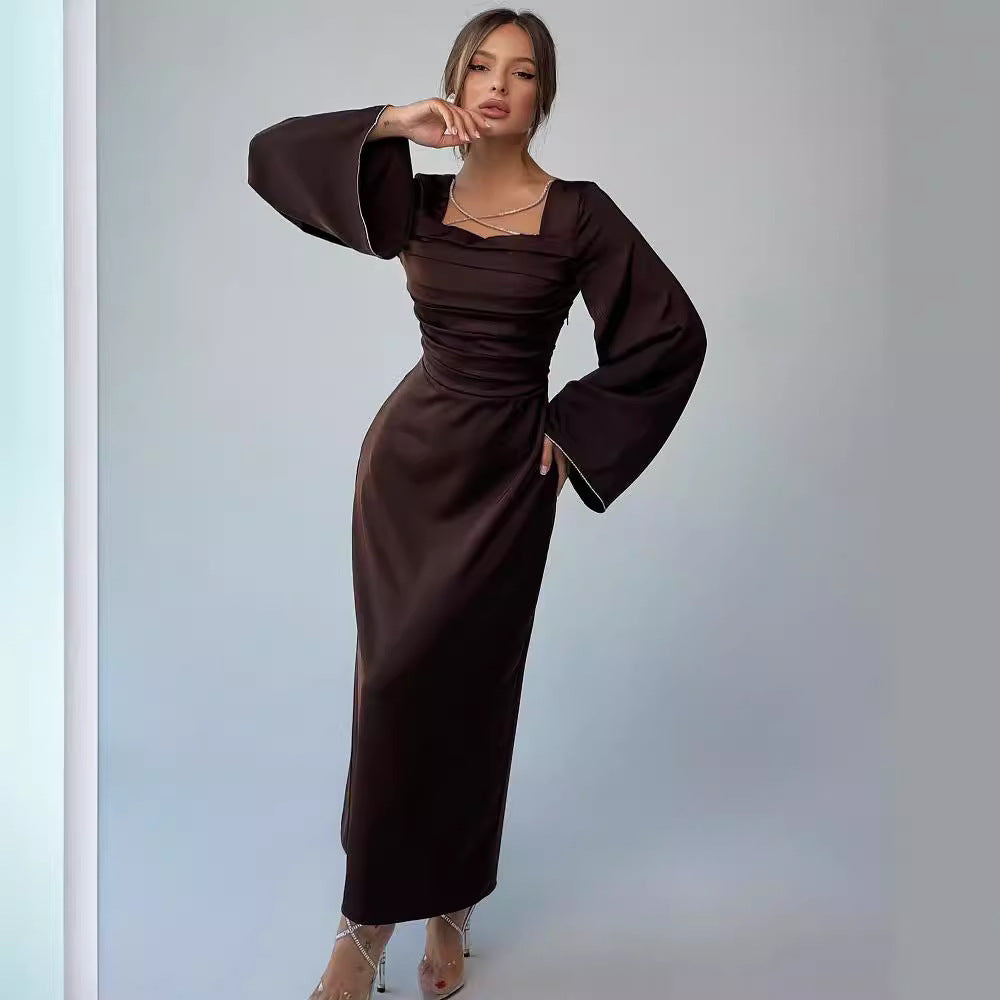 Vestido de noche largo con cadena para mujer, primavera y verano