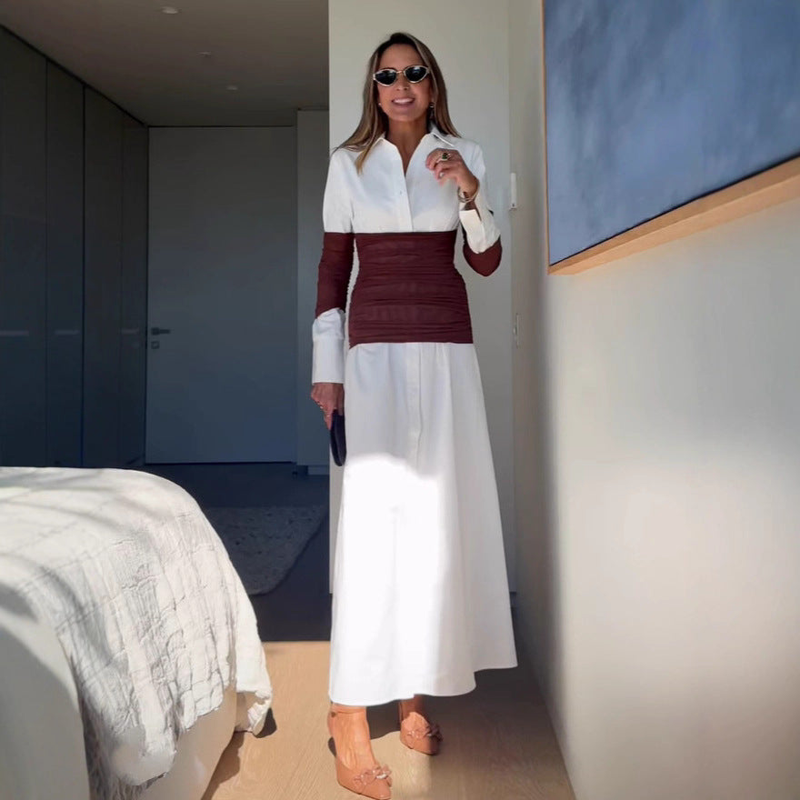 Vestido de verano para mujer con cuello con abertura y patchwork