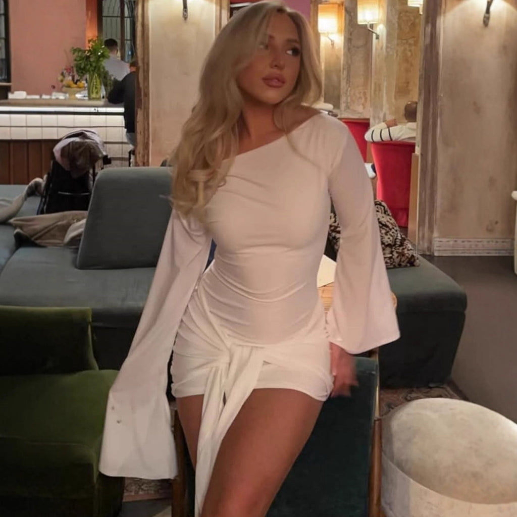 Vestido tubo con cordones y cintura controlada para mujer, color sólido, elegante y a la moda para otoño e invierno