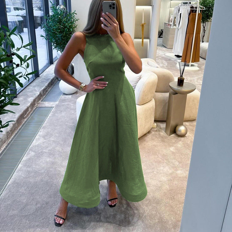 Robe Trapèze Élégante et Simple pour Femme, Col Rond, Sans Manches, Longue, Style Décontracté