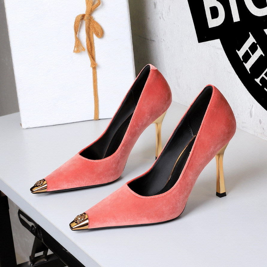 Cocktail Metal Tilta Flip Plush Pointed Low Cut Slip on Stiletto Heel Not Tired Feet Pumps