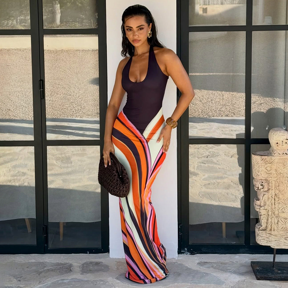 Bohemian Holiday Casual High Street Sexy Halter Dress Summer Sexy Tight Backless Dress