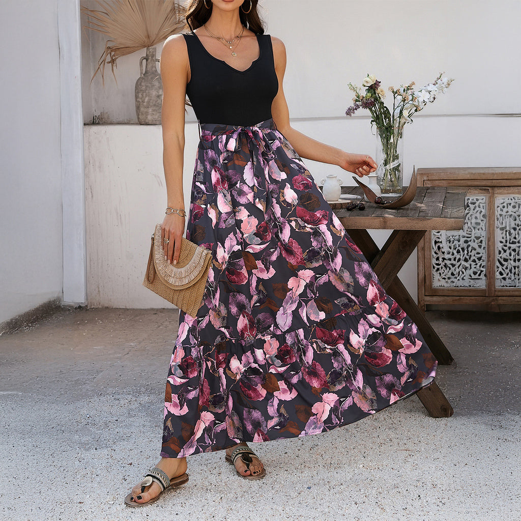 Vestido de tirantes con estampado floral informal de verano para mujer