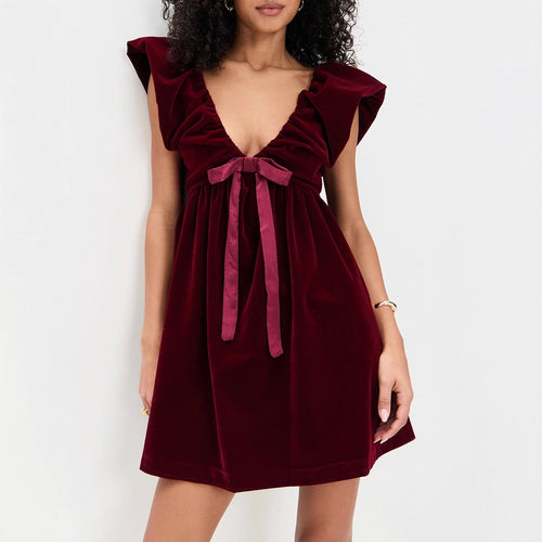 Vestido de fiesta para mujer con escote en V y lazo plisado para otoño e invierno