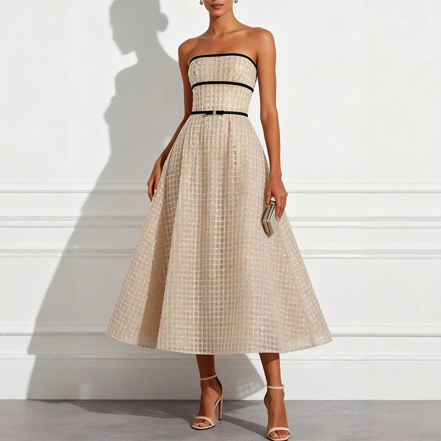 Robe de soirée sans manches à paillettes pour femme, collection printemps-été