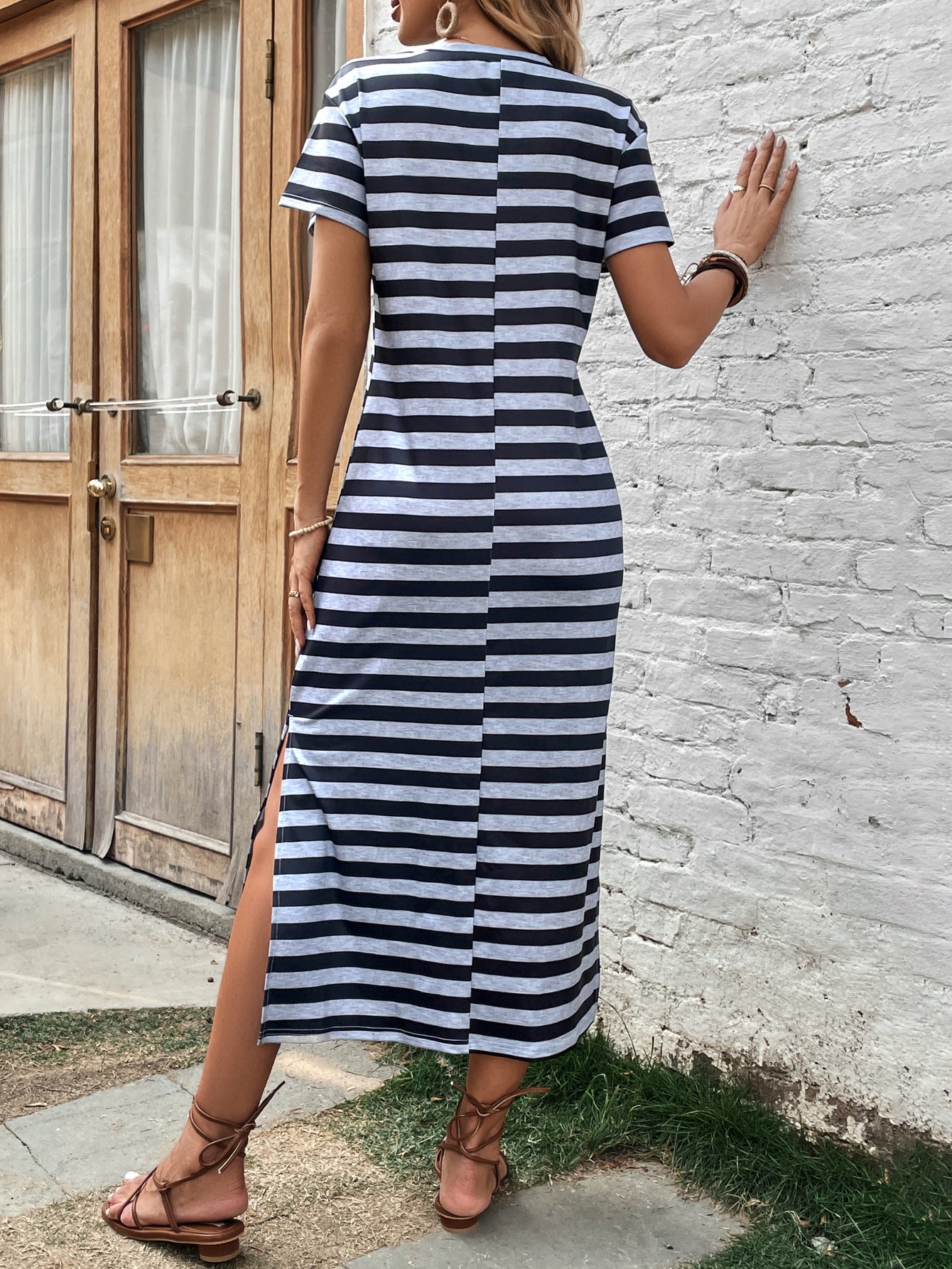 Vestido casual holgado y cómodo a rayas para mujer