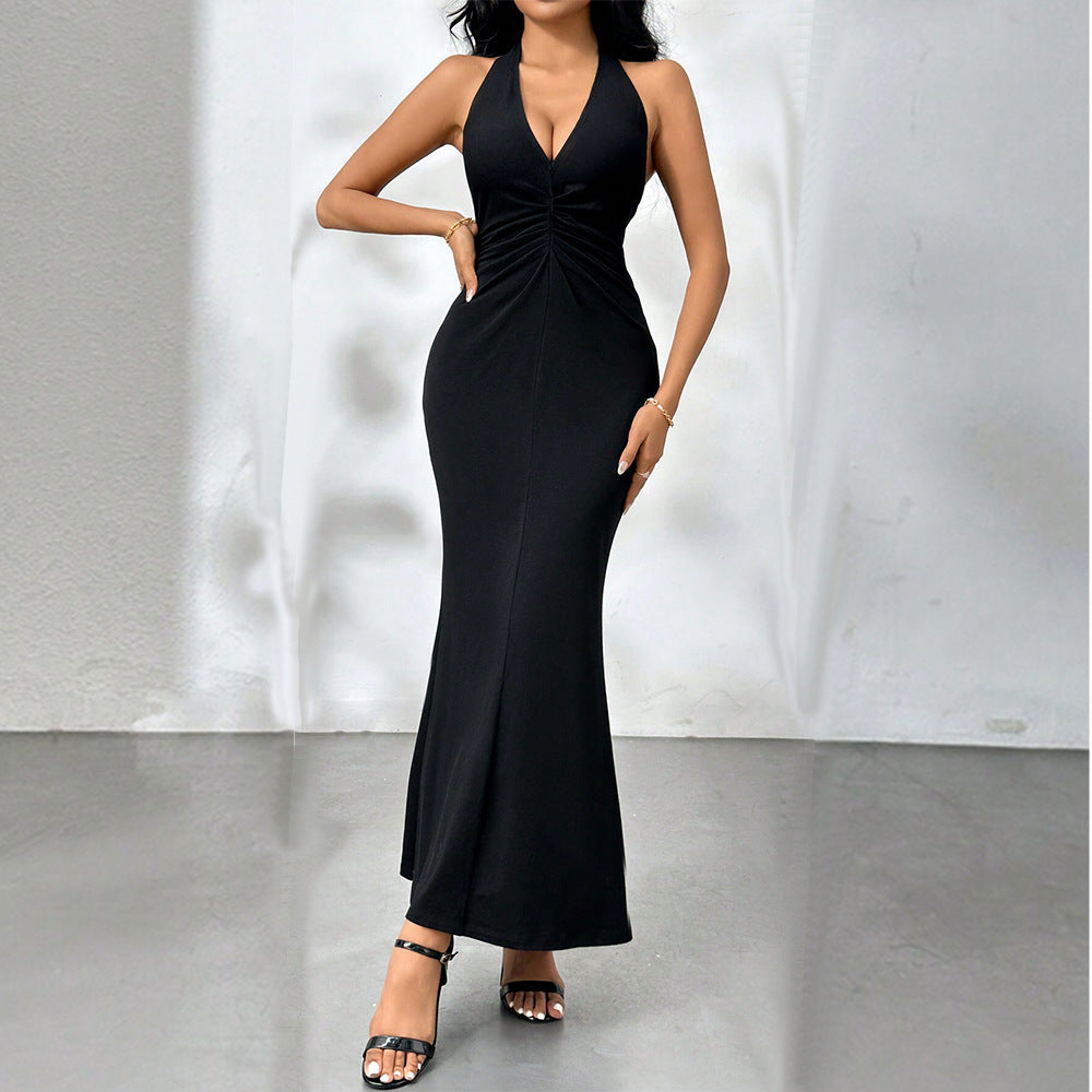 Robe longue de soirée sexy dos nu, robe élégante de soirée à col V et dos nu