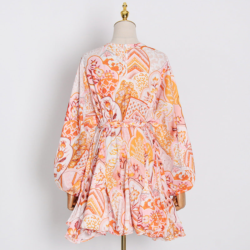 Robe courte à manches longues et taille lacée, amincissante, style vintage français, printemps, pour femme, coupe trapèze