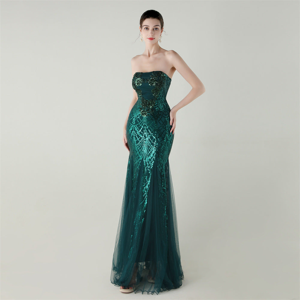 Vestido de noche elegante con tirantes cruzados, cuentas, flores y lentejuelas, para cóctel, boda y vida social.