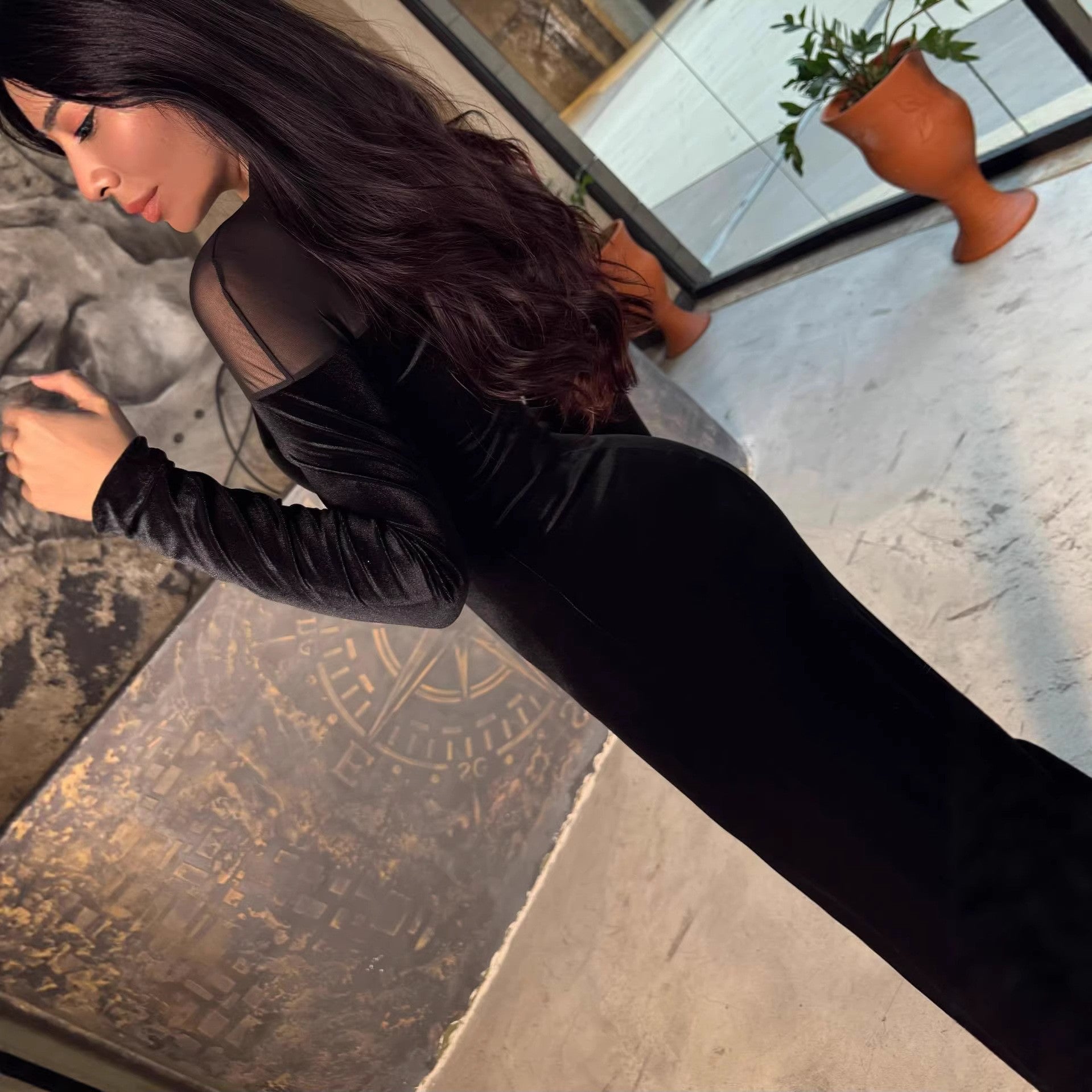 Autumn Winter Women Clothing Velvet Stitching Hip Dress