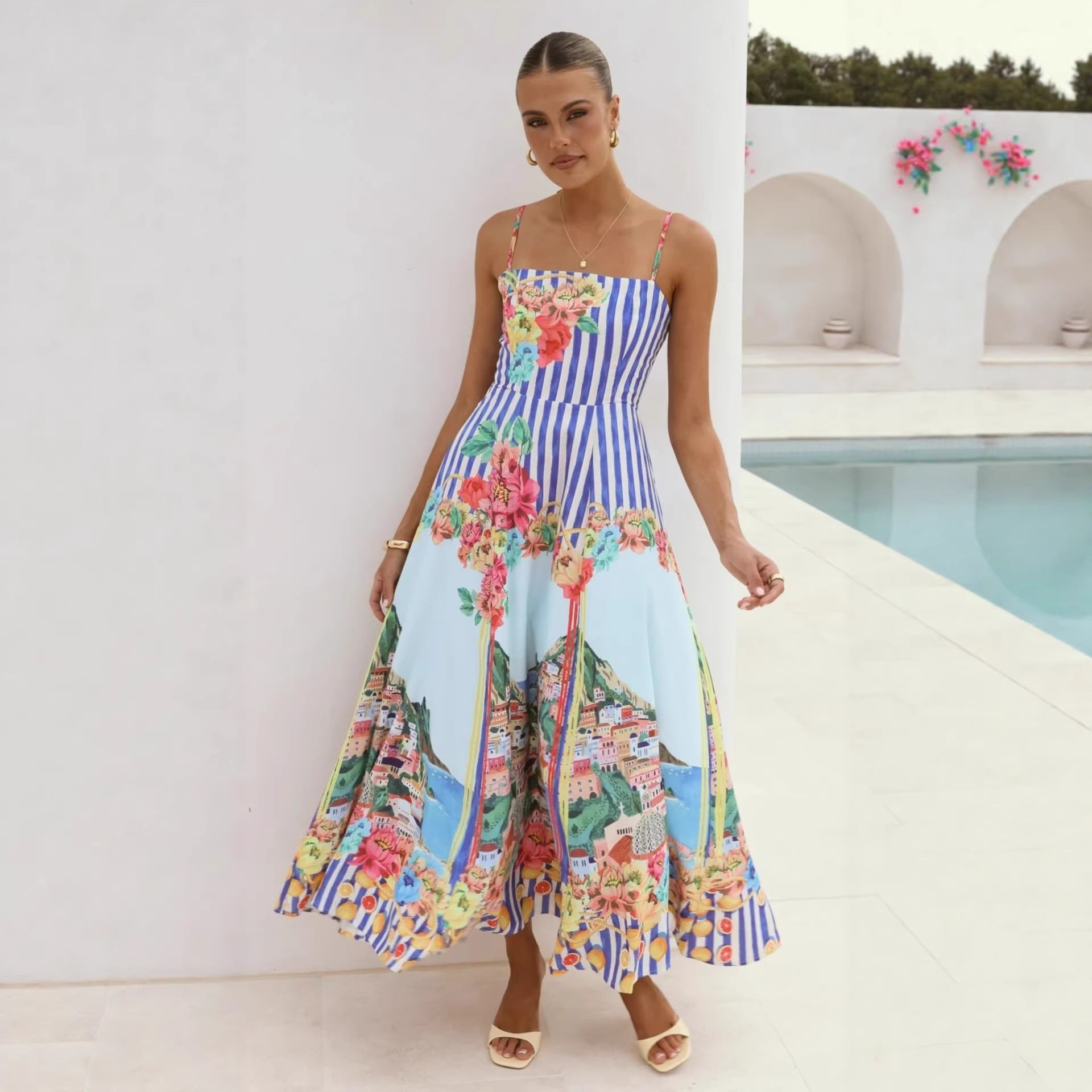 Vestido camisola con estampado de posicionamiento para mujer