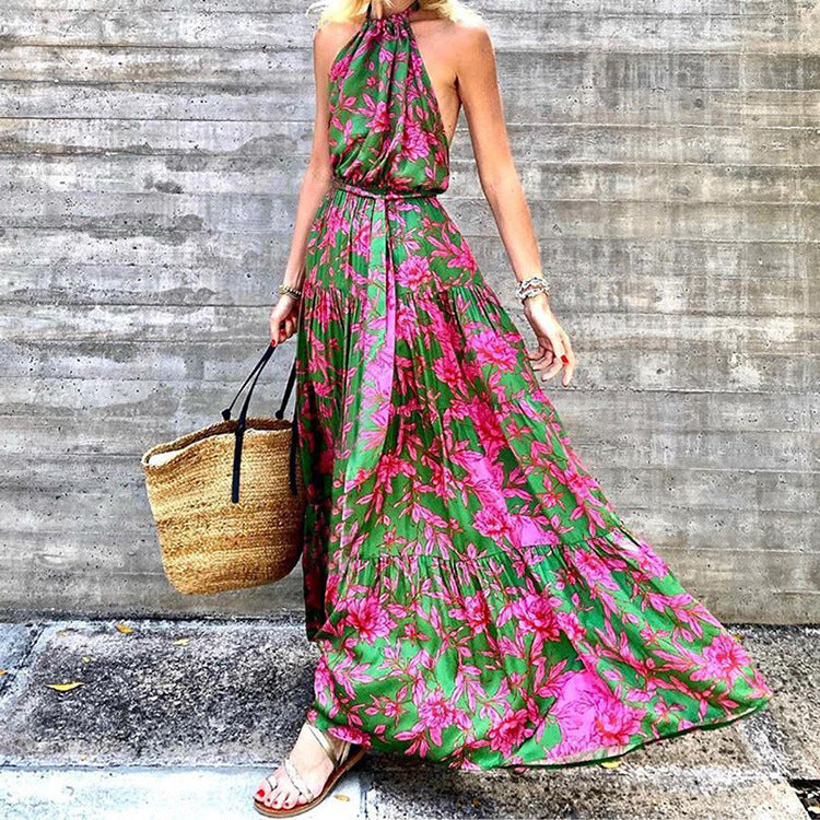 Vestido de verano para mujer, sexy, con cuello halter y espalda descubierta.