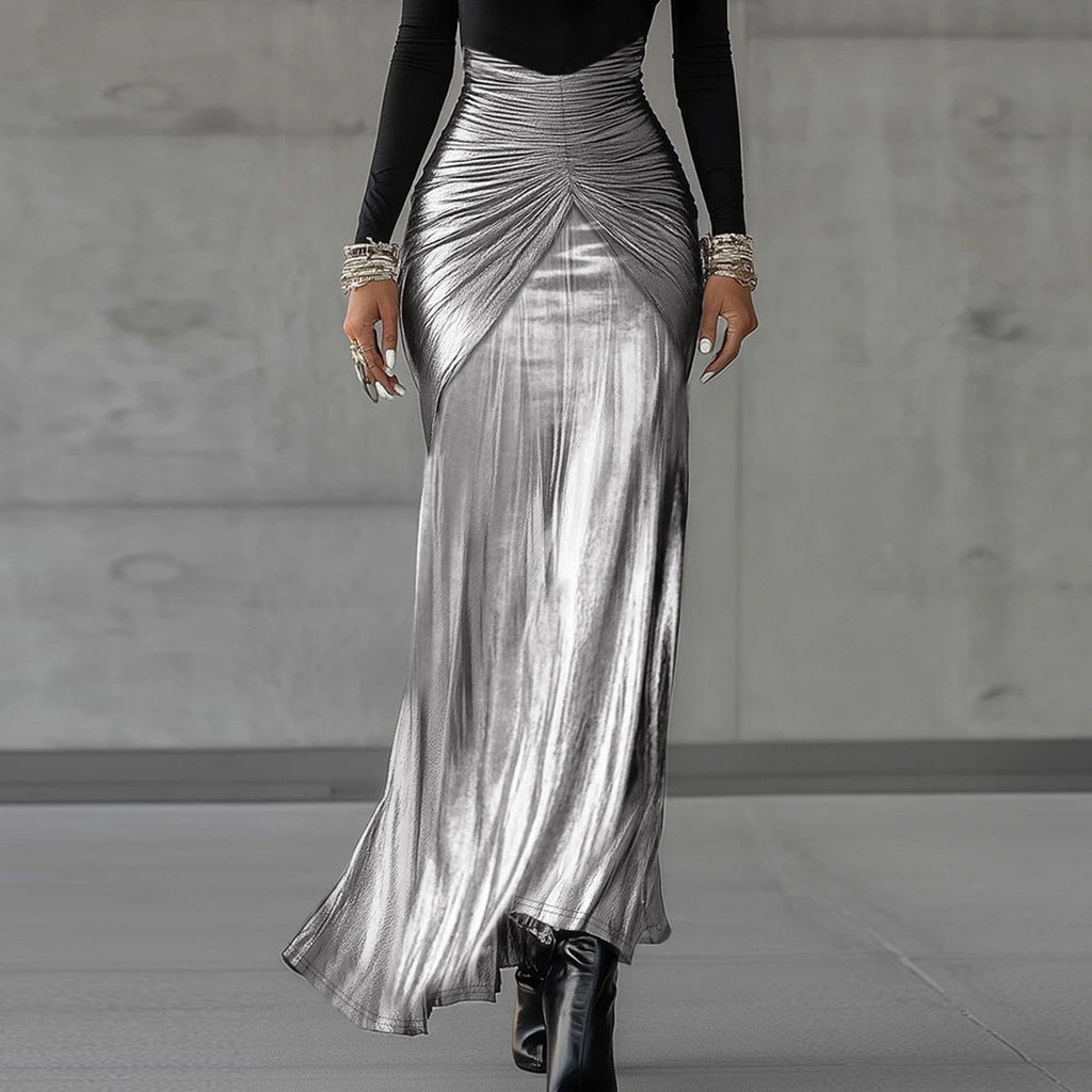 Robe d'hiver élégante et tendance pour femme, manches longues, taille cintrée à volants.