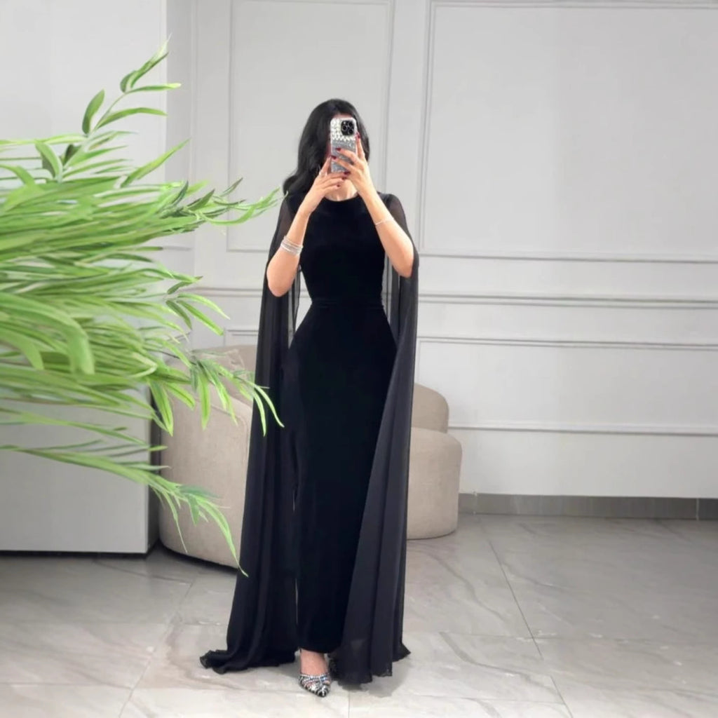 Vestido de terciopelo con mangas abullonadas de Oriente Medio para mujer, otoño e invierno