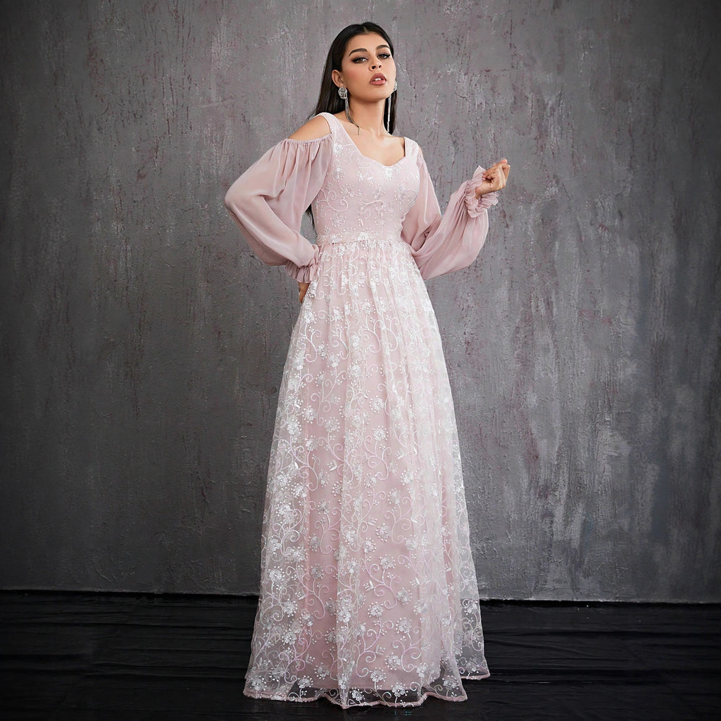 Slim Fit Ball Dress Floral Tight Waist Maxi Dress Ball Party Adult Formal Dress Daily Evening Dress