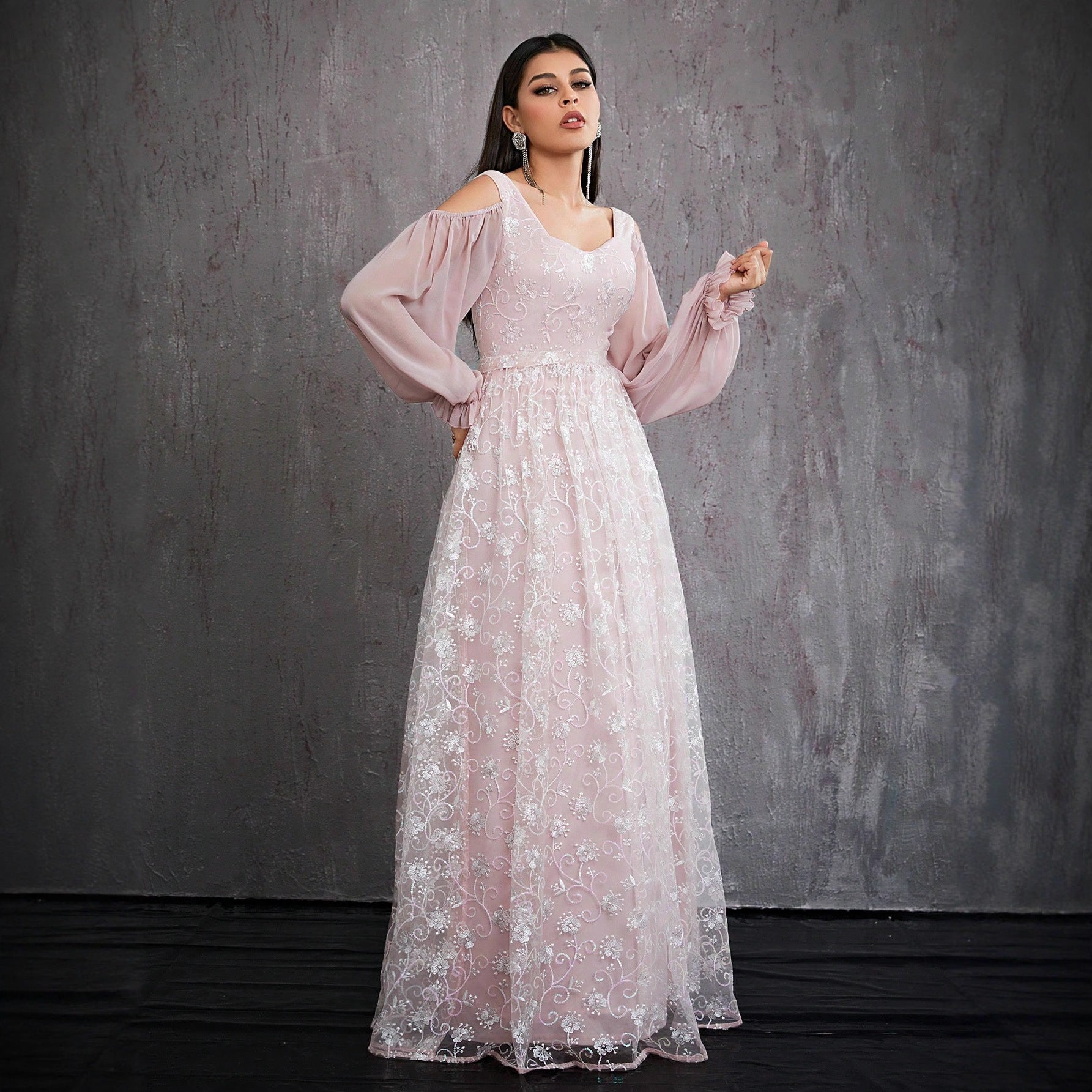 Slim Fit Ball Dress Floral Tight Waist Maxi Dress Ball Party Adult Formal Dress Daily Evening Dress