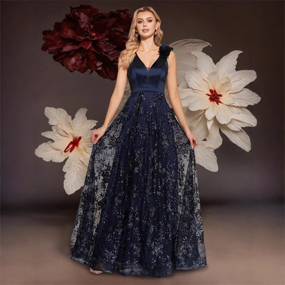 Deep V Plunge Dress Sexy Dress Embroidered Slim Fit Fishtail Bridesmaid Cocktail Evening Dress Women
