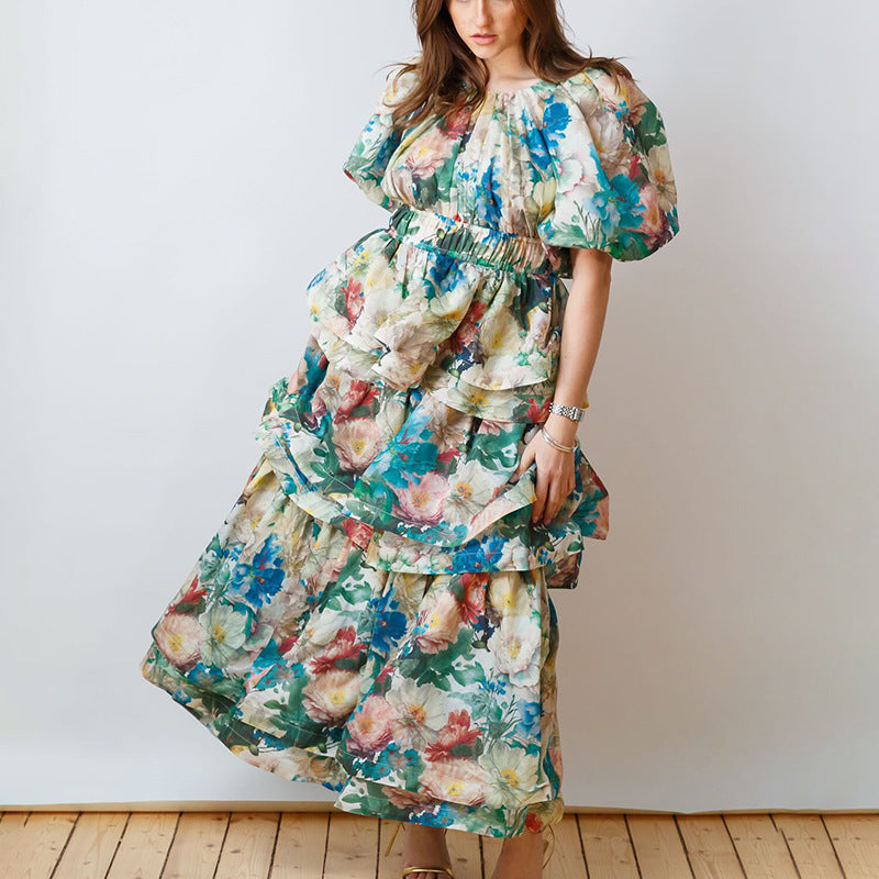 Elegant Retro Tiered Dress Multi Layer Ruffled Elegant High Sense Maxi Dress Women