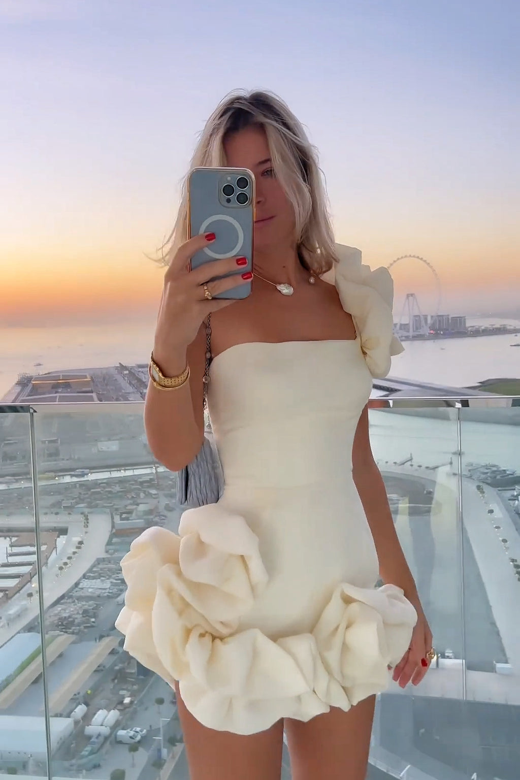 Vestido de verano para mujer, con volantes, cintura fruncida, un hombro, top tubo, vestido a la cadera