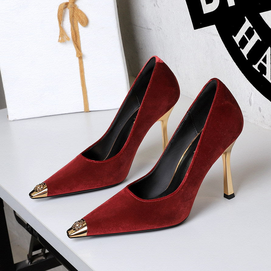 Cocktail Metal Tilta Flip Plush Pointed Low Cut Slip on Stiletto Heel Not Tired Feet Pumps