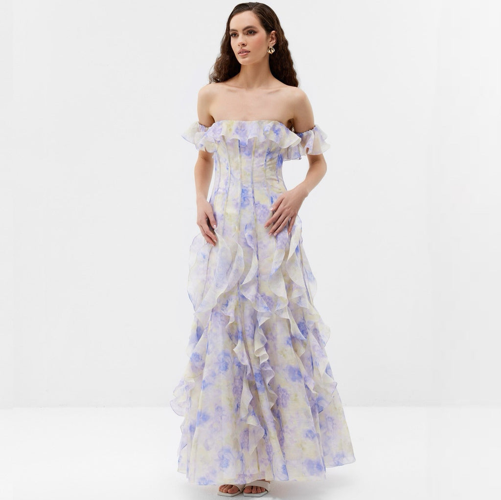 Robe de plage à volants en fil, style bohème chic. Robe maxi élégante.