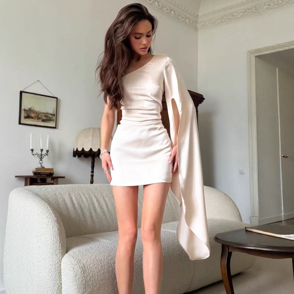 Robe fourreau sexy à manches flottantes et col montant, coupe ajustée, pour femme, été.
