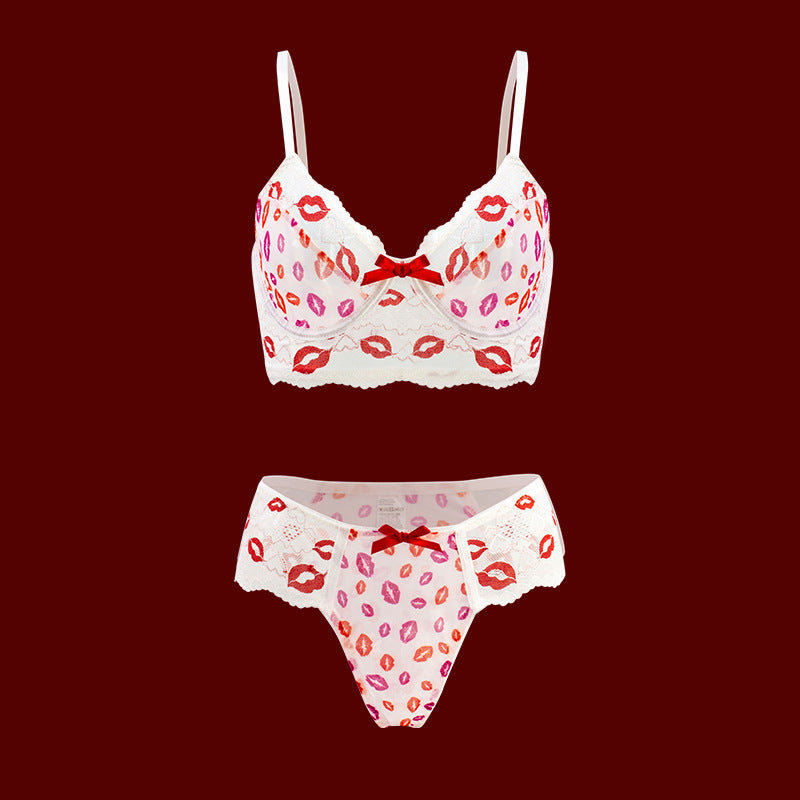 Lingerie sexy, soutien-gorge en résille rouge à lèvres, ensemble deux pièces sexy.