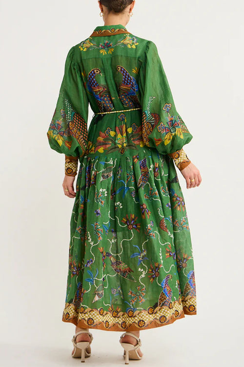 Autumn Printed Cardigan Printed Wide Hem Long Sleeve Dress for Women Amplified craft