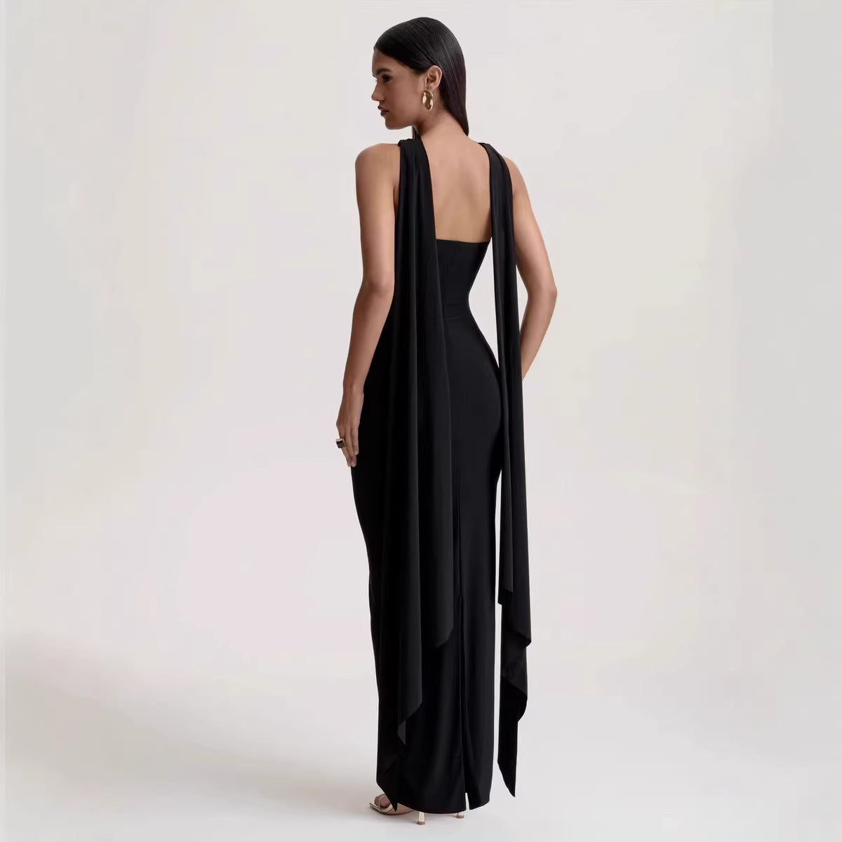 Robe longue d'été femme bustier noué torsadé tissé dos nu coupe ajustée style niche
