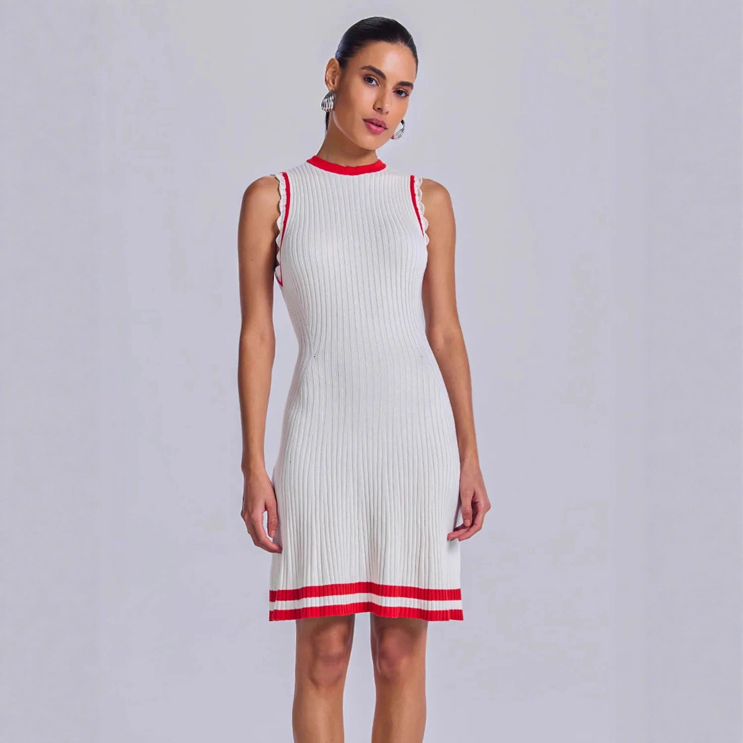 Robe courte printemps-été femme, vêtements décontractés, robe en maille bicolore contrastée