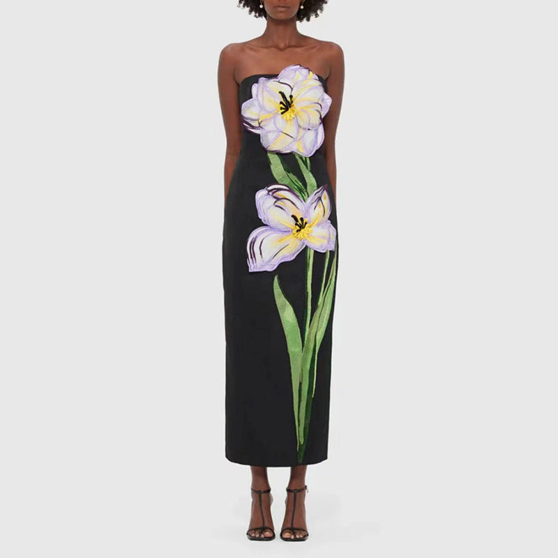 Robe longue Socialite Design, bustier brodé de fleurs, sans manches, coupe amincissante, femme