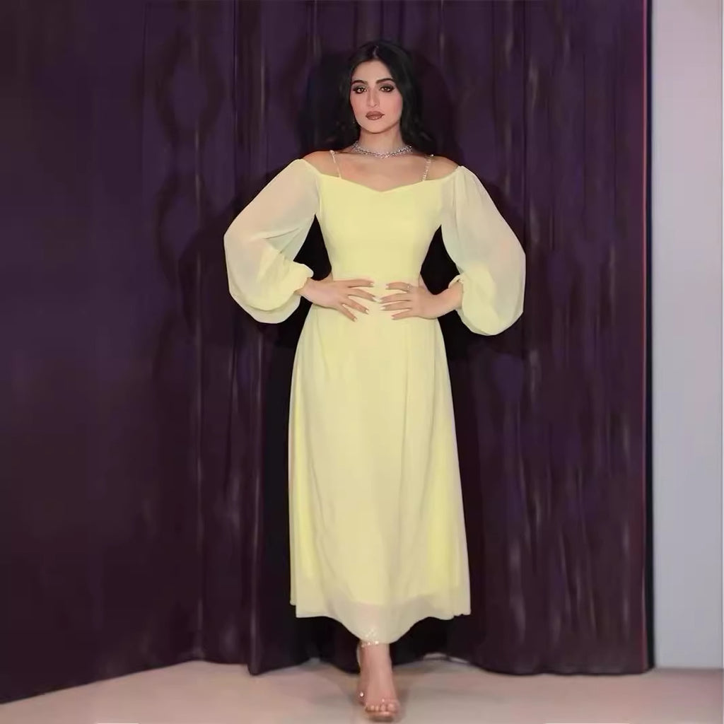 Robe d'automne sexy à bretelles fines et manches courtes