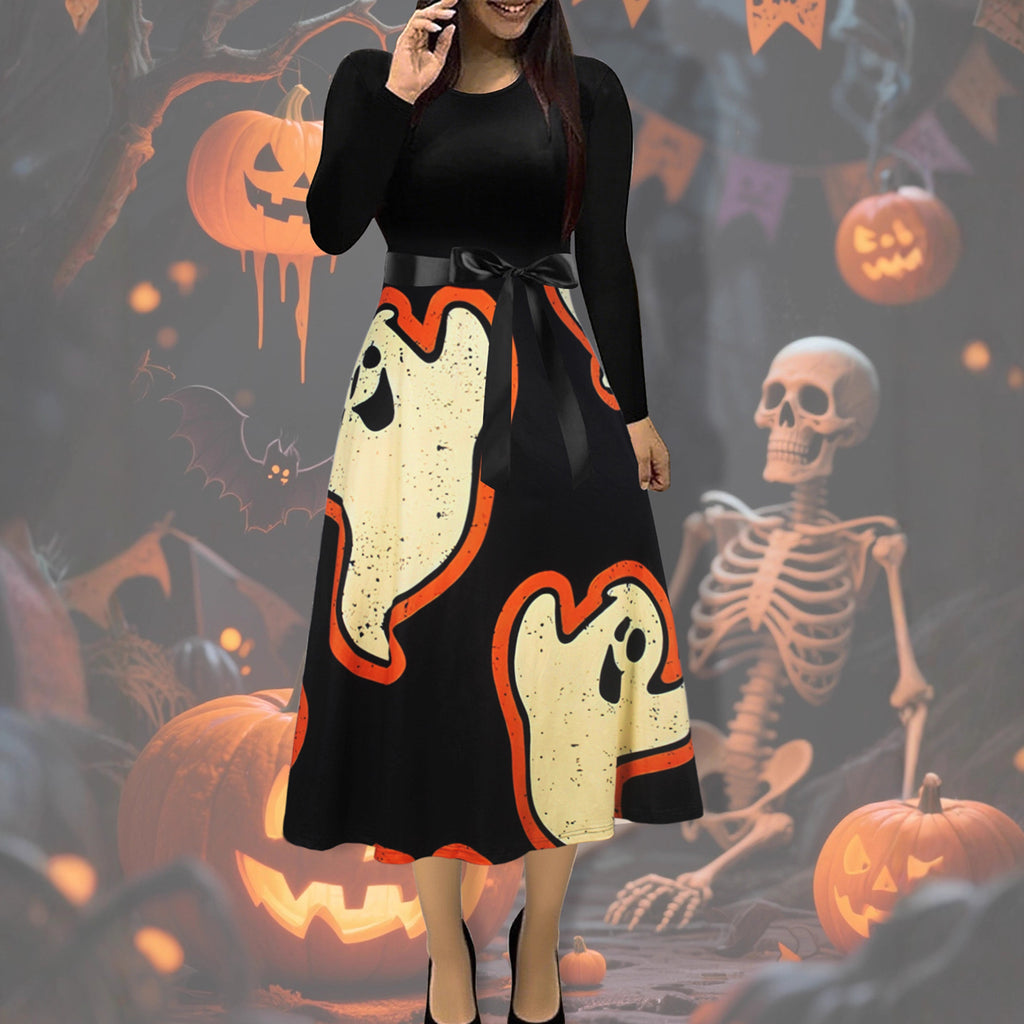 Robe de princesse à manches longues et col rond pour Halloween, avec nœud papillon. Vêtements pour femmes.