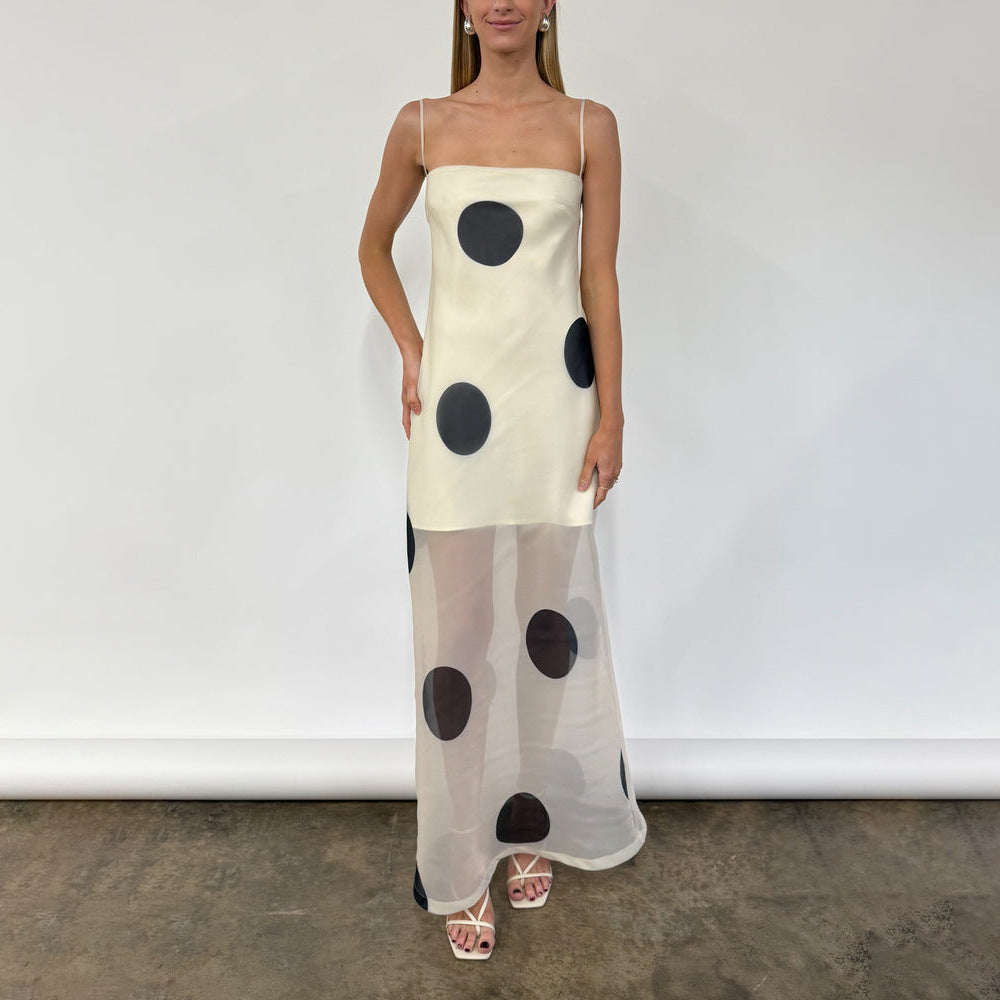 Elegant Women Slim Dress Sexy Backless Spaghetti Straps Maxi Dress