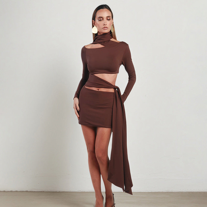 Robe asymétrique à bretelles dénudant les épaules et découpes irrégulières pour femme, automne