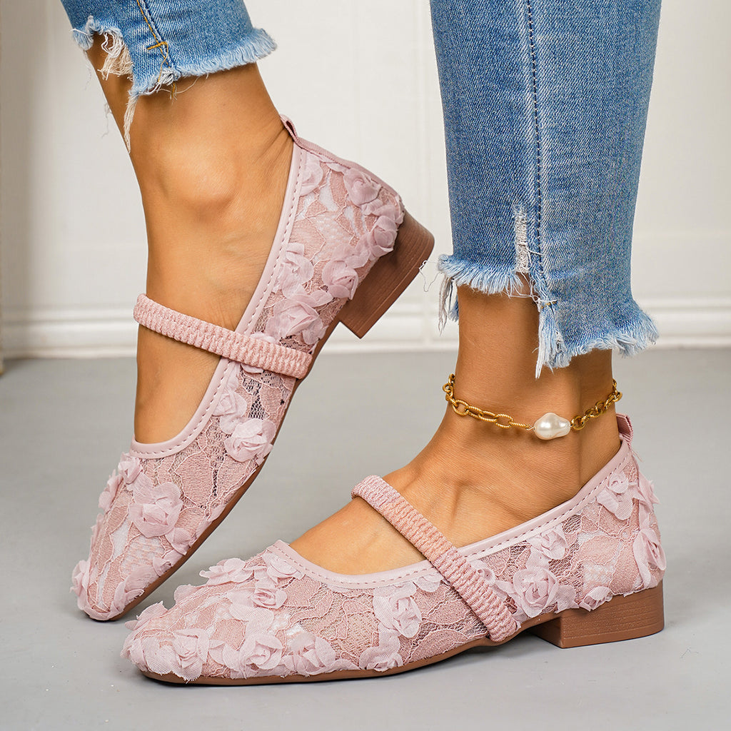 Flat Bottom Mary Jane Mesh Shoes Women Low Top Fairy Chunky Heel Low Cut Doudou Boat Shoes