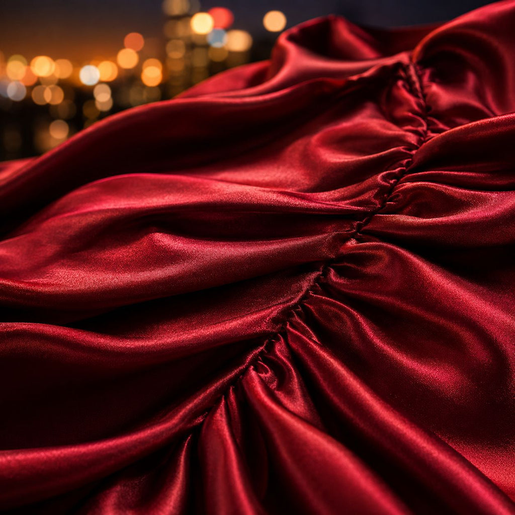 One Shoulder Slit Red Satin Dress Slim Fit Evening Dress Women Sexy Ruffles Maxi Dress