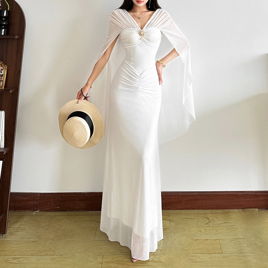 Robe fourreau automne-hiver pour femme, épaules dénudées, taille cintrée, coutures en résille.